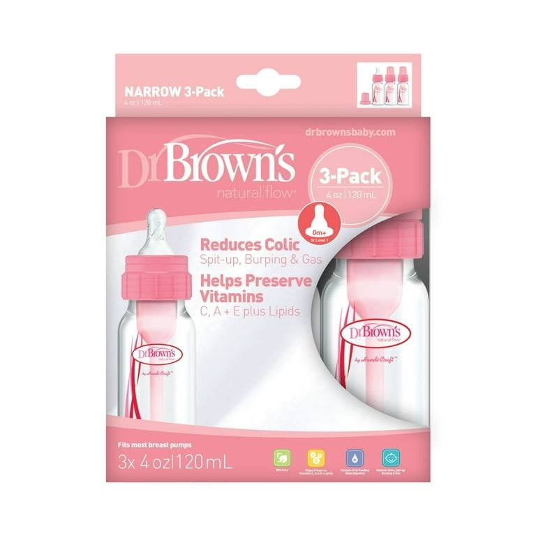 Dr brown's a 3-pack of Natural Flow Narrow Baby Bottles, 4 oz (120 mL) in pink