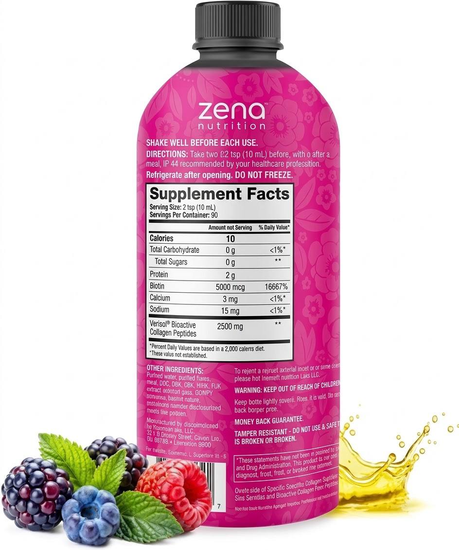Zena Bioactive Liquid Collagen Biotin 90 Servings
