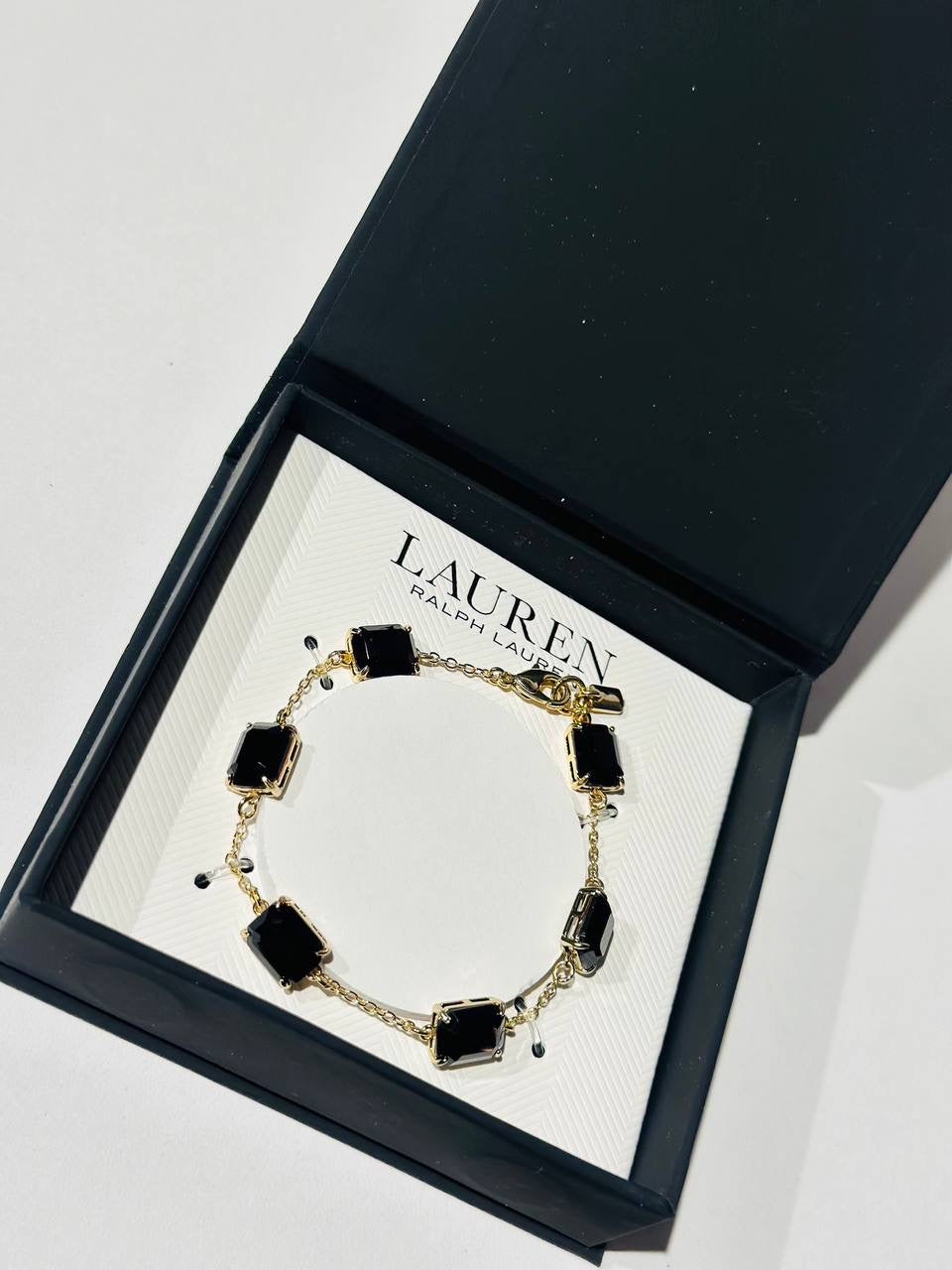 Ralph Lauren Gold-Tone Square Stone & Fine Chain Link Bracelet