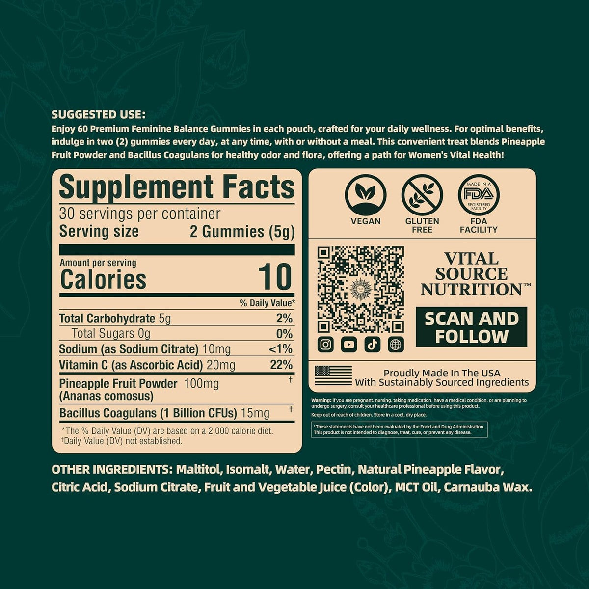 Premium Feminine Balance Gummies, for Women's Health & Wellness Immune Support