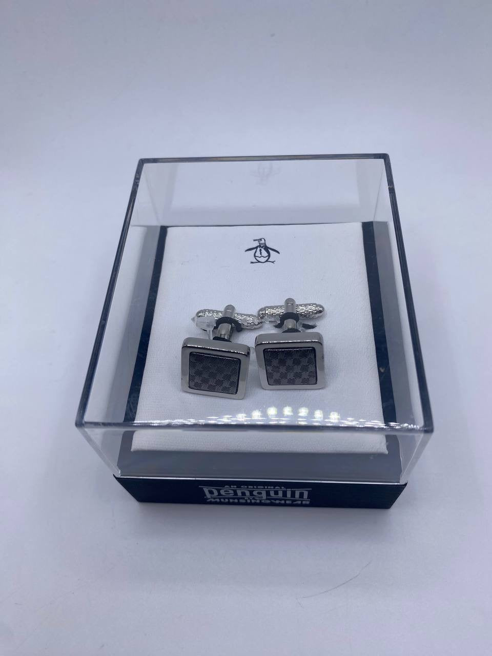An original penguin Checkerboard Cufflinks In Grey