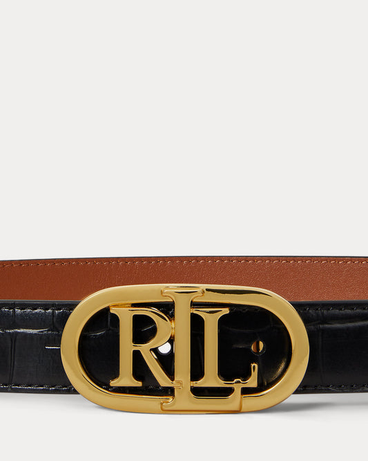 Ralph Lauren Logo Reversible Embossed Skinny Belt