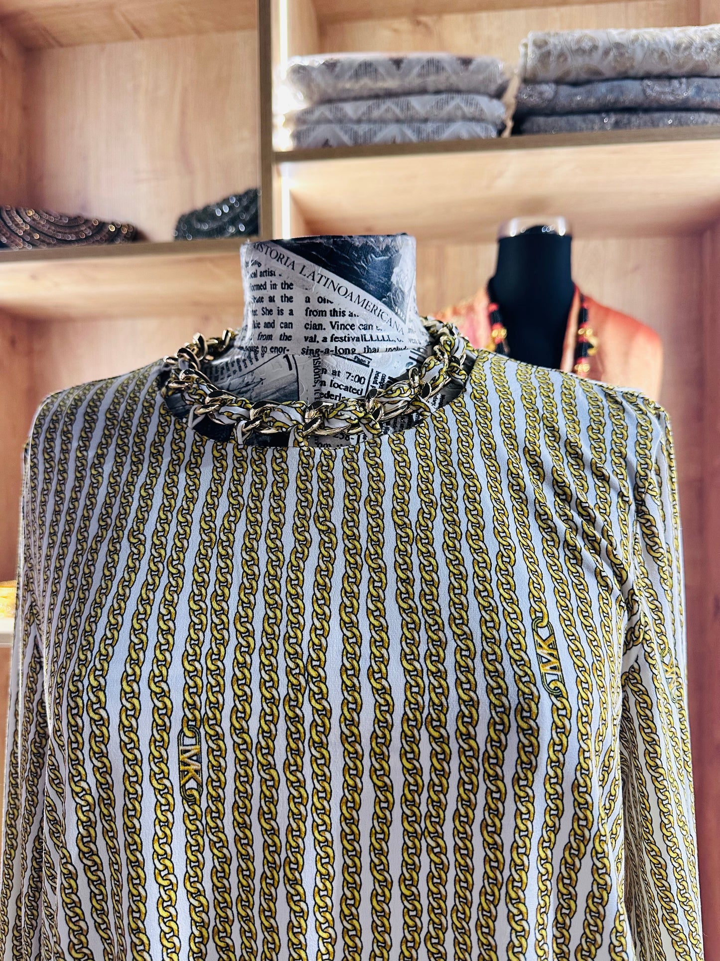 Michael Kors women's chain-print neck blouse size medium