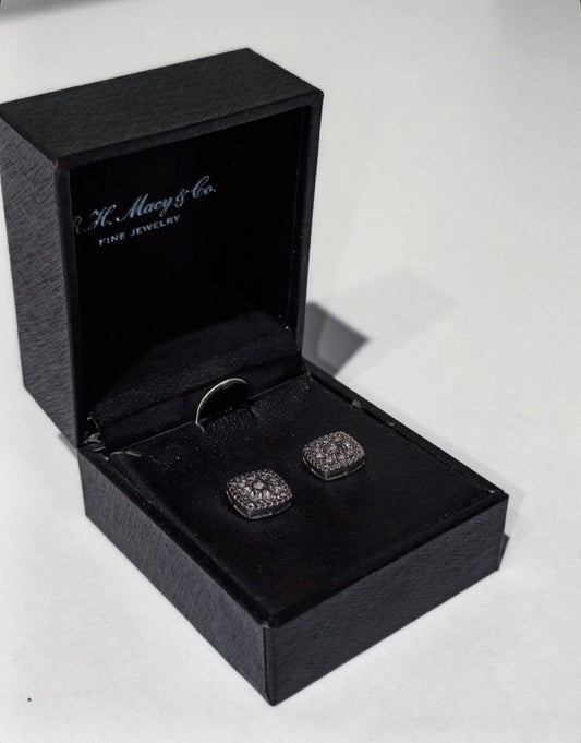 R.H. Macy & Co. sterling silver and pavé diamond cluster cushion stud earrings