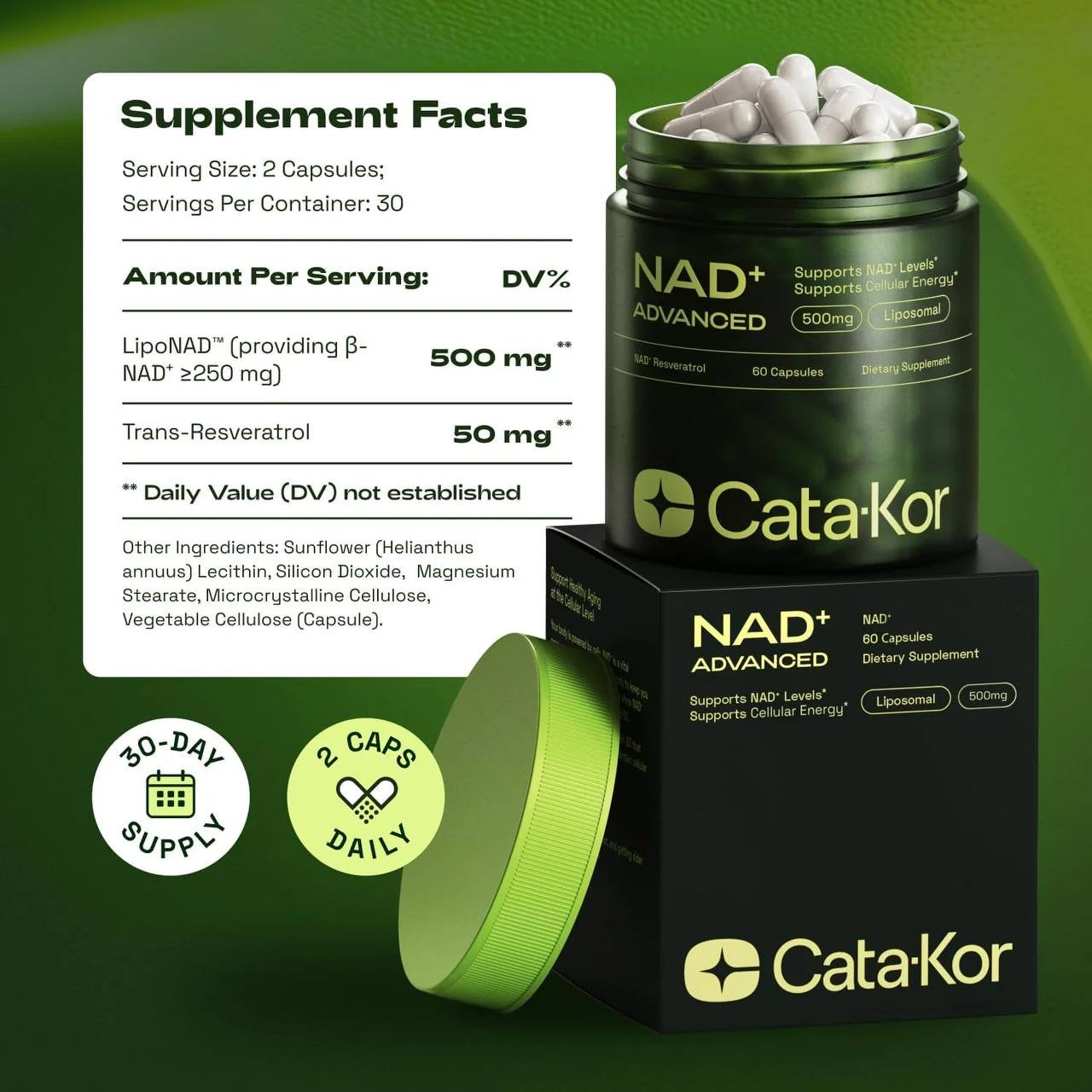 Cata-Kor NAD+ Core, which is used to boost the body's levels of the coenzyme NAD+