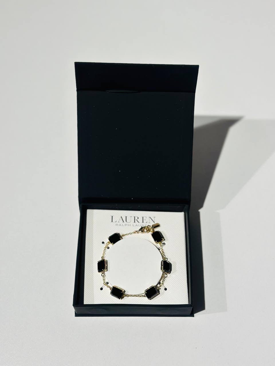 Ralph Lauren Gold-Tone Square Stone & Fine Chain Link Bracelet