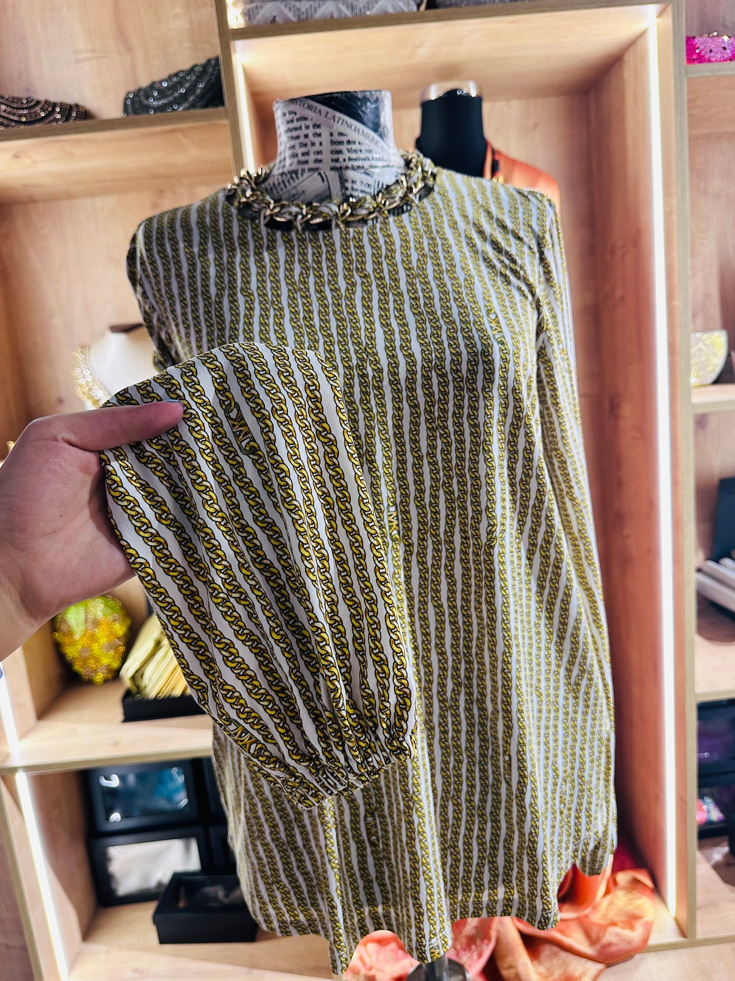 Michael Kors women's chain-print neck blouse size medium