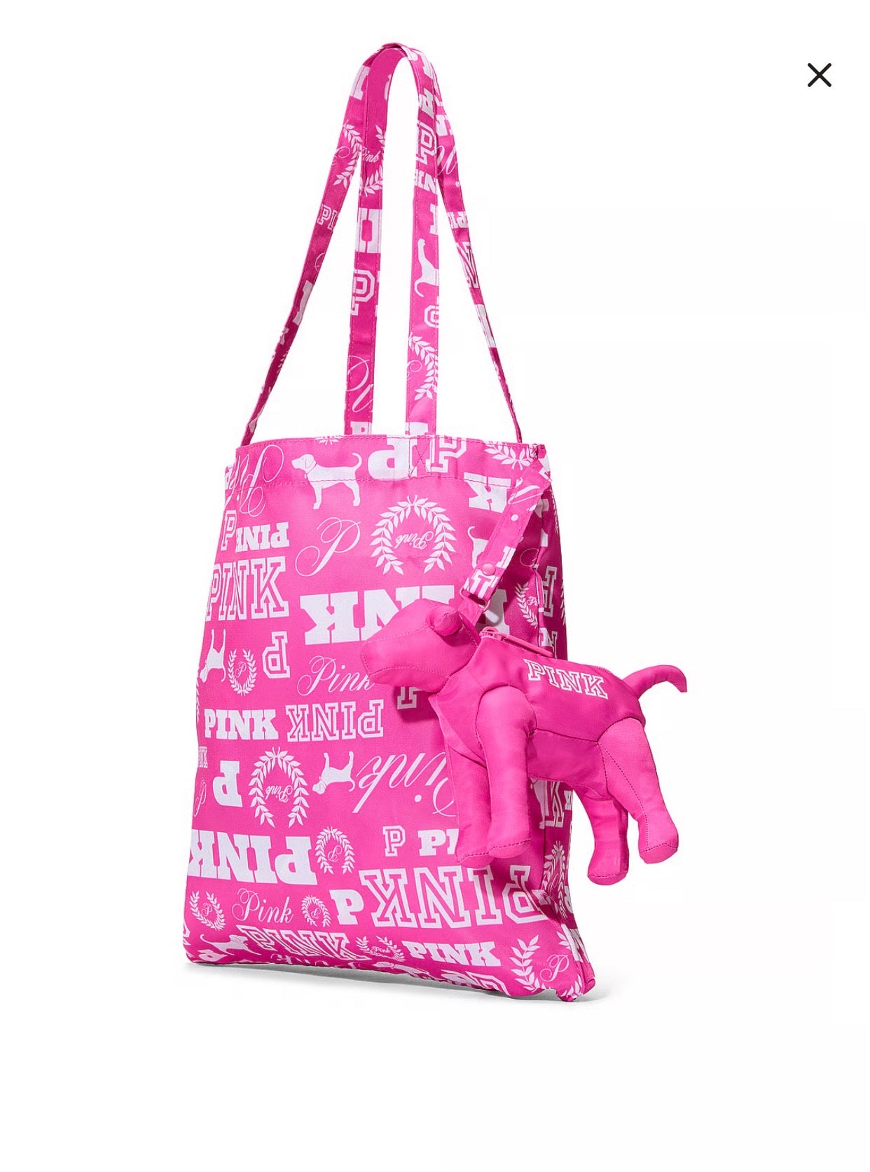Victoria's Secret PINK Packable Tote Bag with pink dog chain
