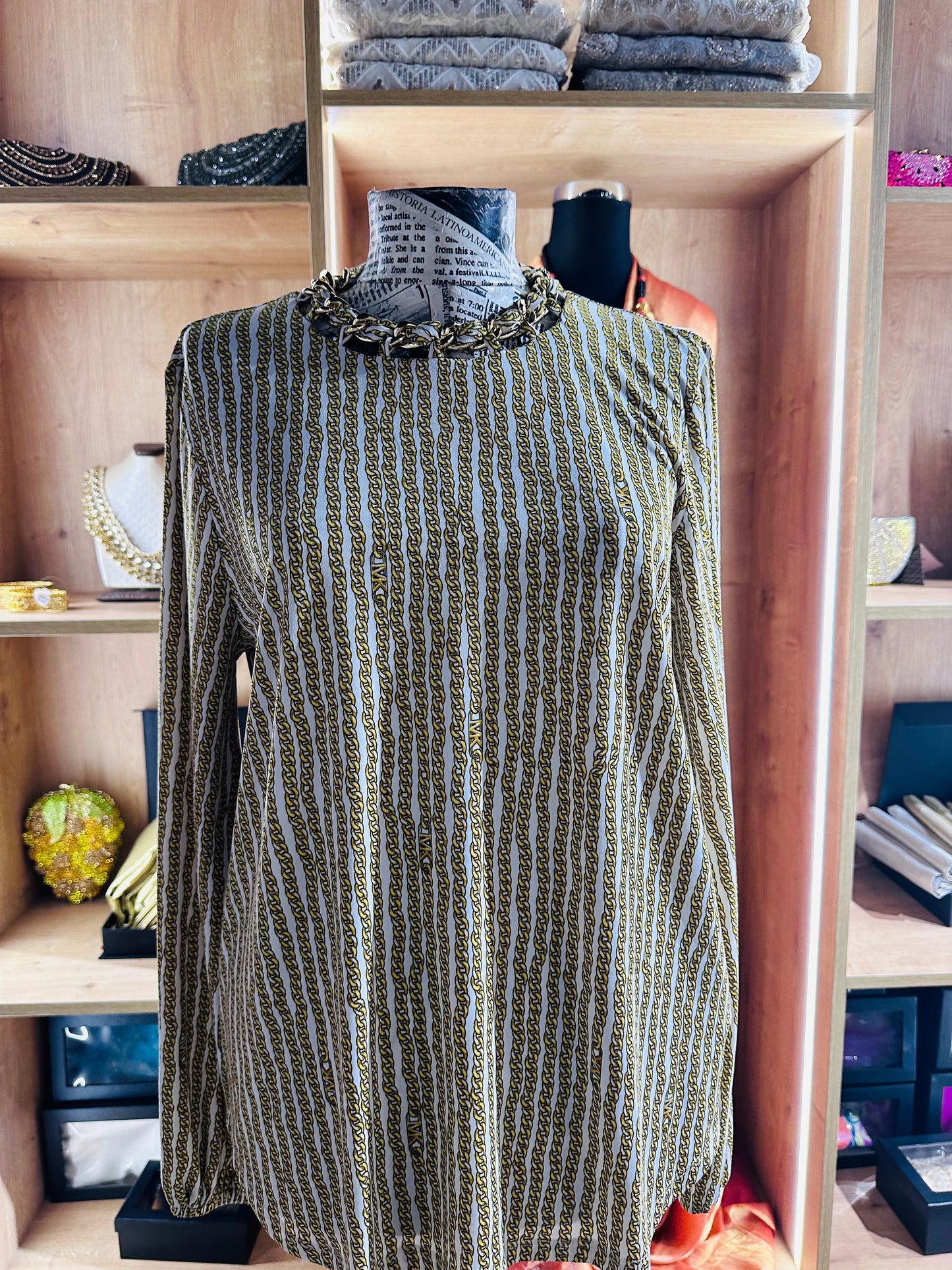 Michael Kors women's chain-print neck blouse size medium