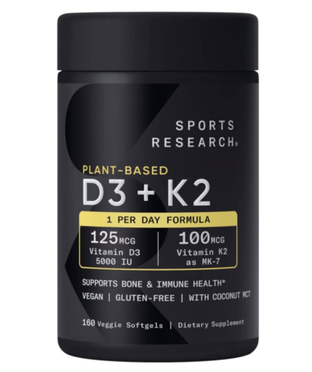 Sports Research Plant-Based D3 + K2 dietary supplement 160 veggies softgels