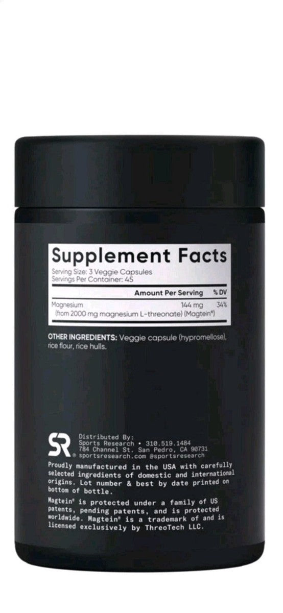 Sports Research Magtein Magnesium L-Threonate 2000mg Brain Health 135 Capsules