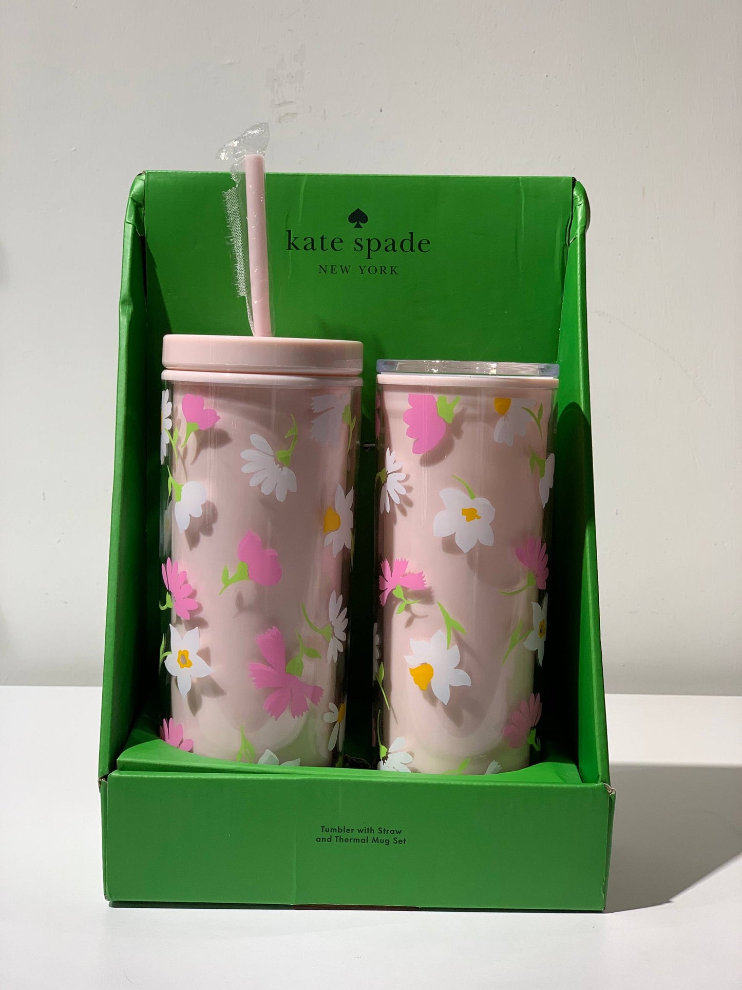 Kate Spade tumbler with straw and thermal mug gift box set