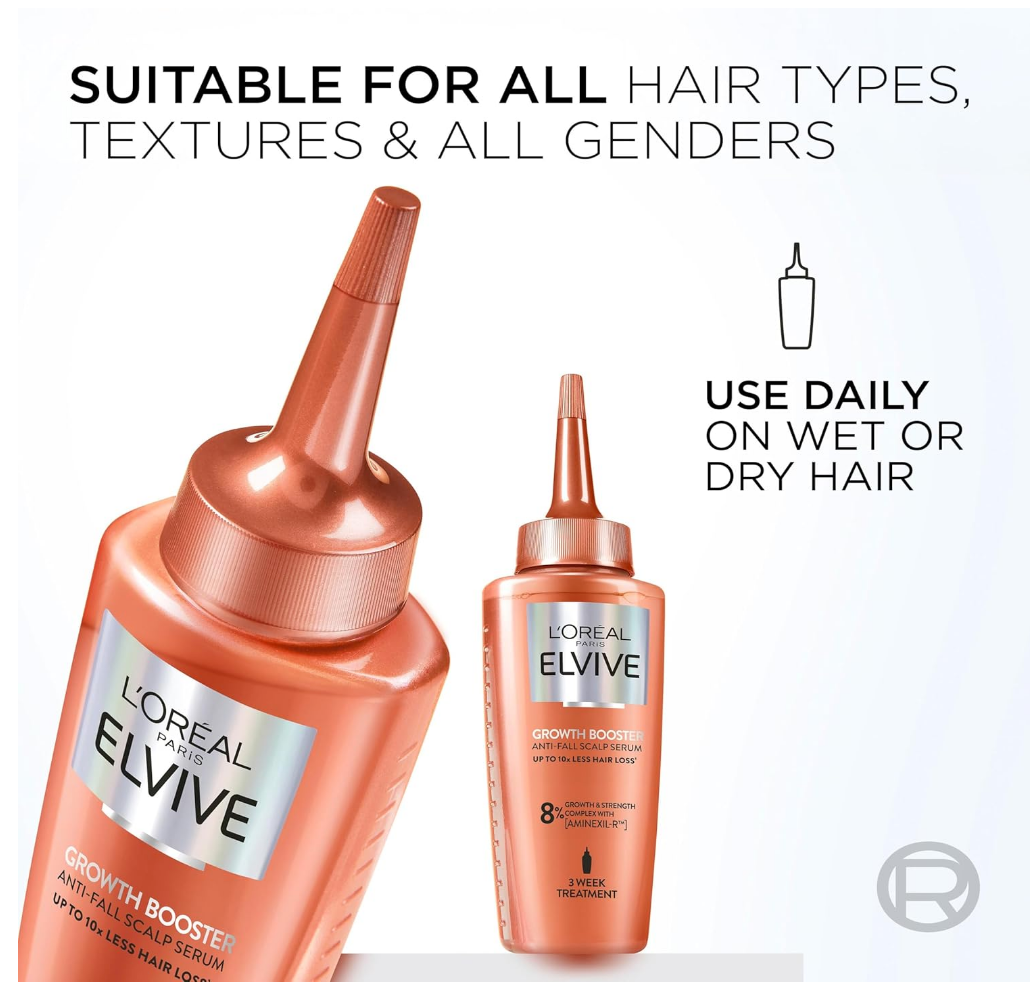 L'Oreal Paris Elvive Growth Booster Scalp Serum, Anti Hair Loss Scalp Treatment, with Aminexil, Nianimacide and Ginger Extract, Reduces Hair Loss