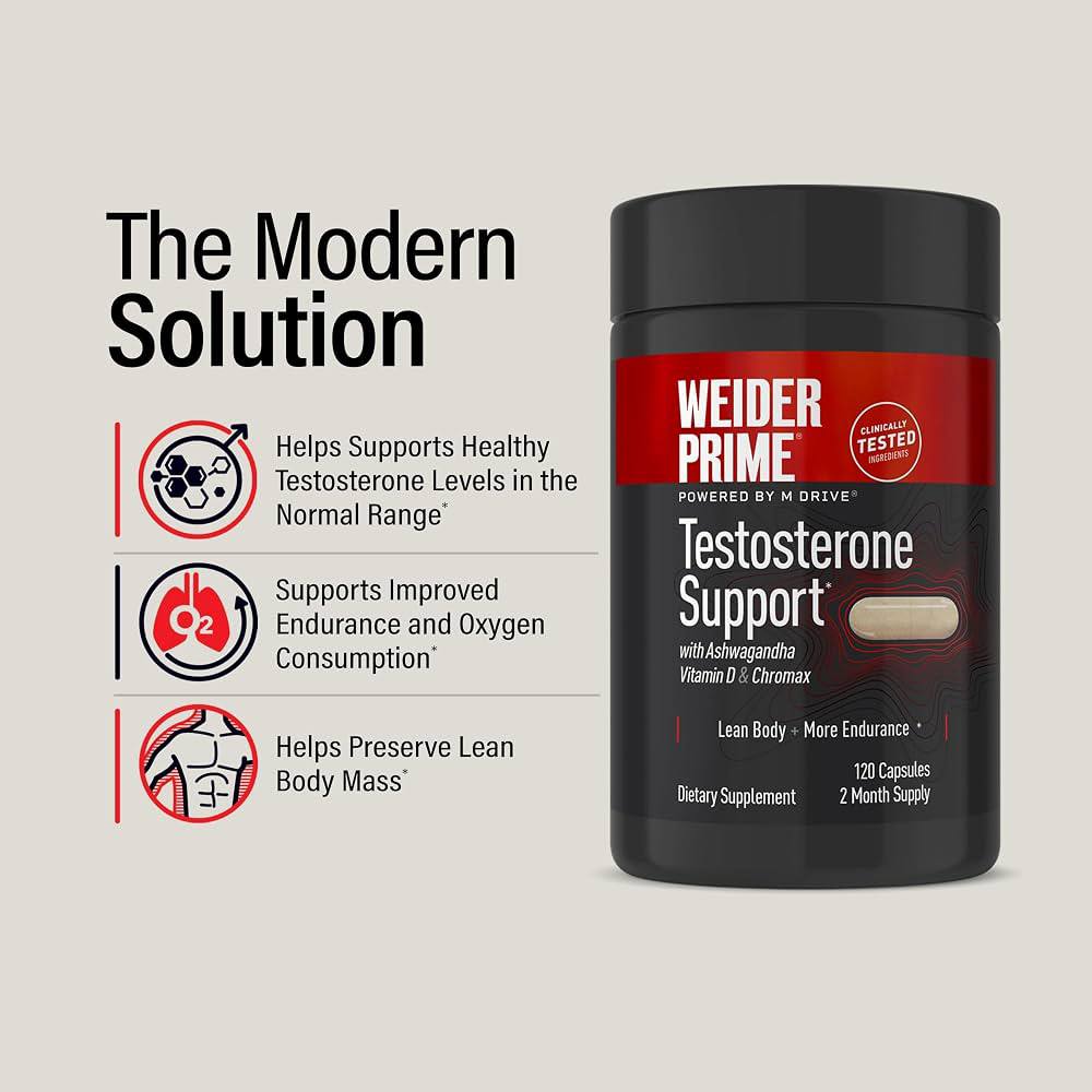 Weider Prime Testosterone Booster, Men's Health Supplement, 120 Capsules