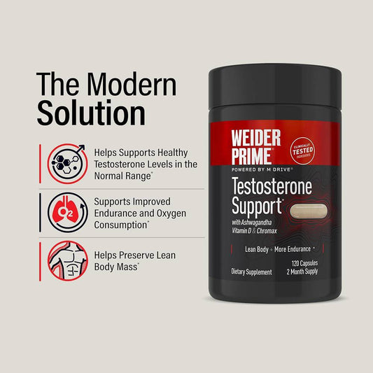 Weider Prime Testosterone Booster, Men's Health Supplement, 120 Capsules