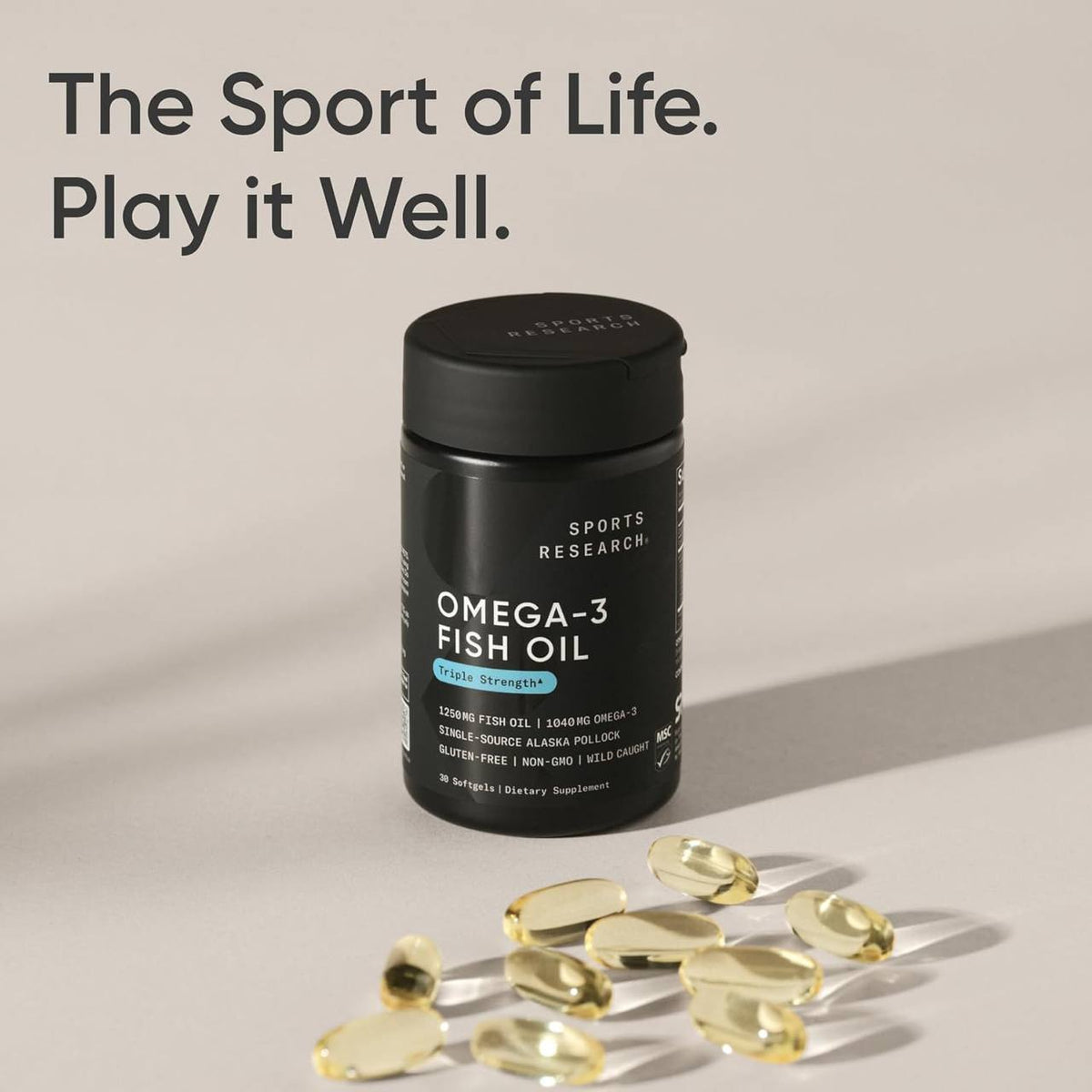 Sports Research Omega-3 Fish Oil 1250mg from Wild Alaska Pollock, 30 softgels