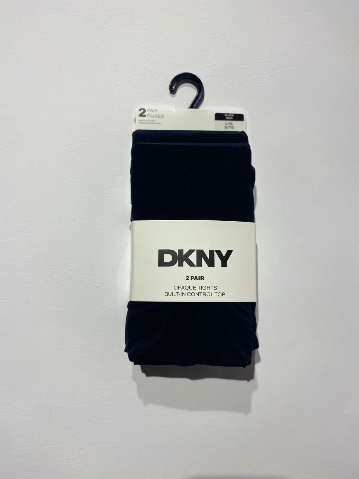 2-pair pack of DKNY Opaque Coverage Control Top Tights in black size L/XL