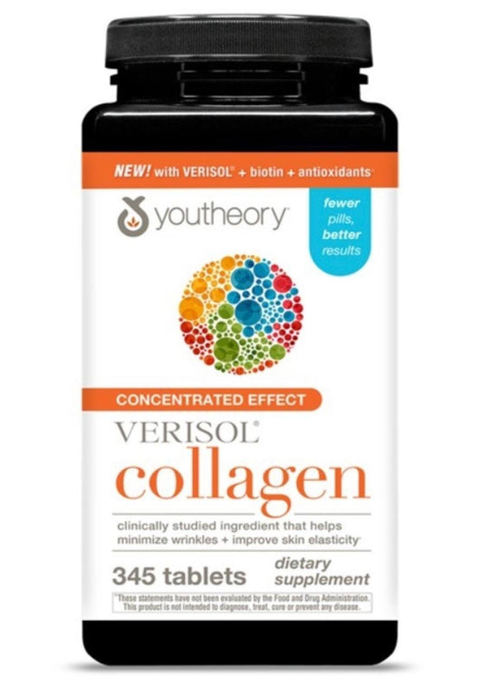youtheory Concentrated Effect Verisol Collagen, 345 Count Supports Skin, Hair