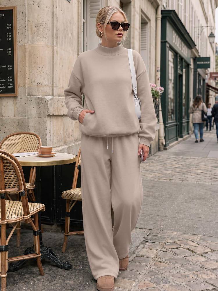Trendy Queen Women's Mock Neck 2 Piece Sweat Sets Sweatsuits Fall Outfits