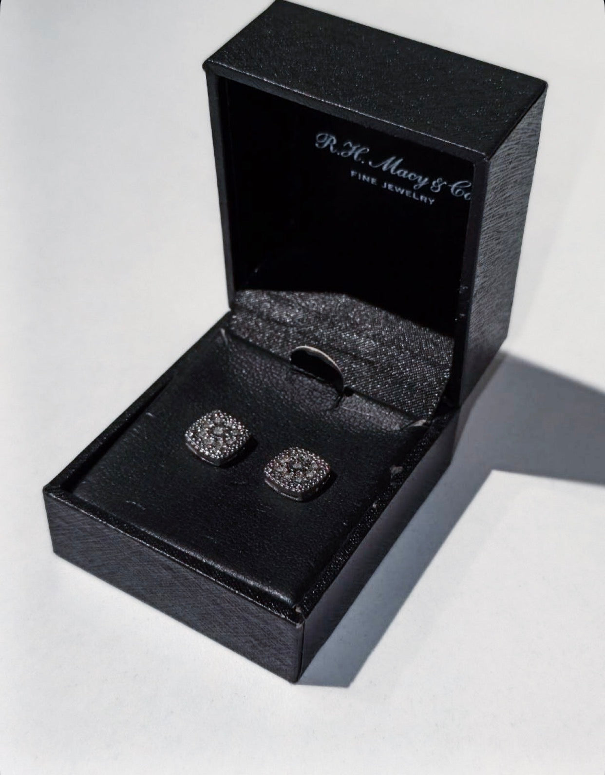 R.H. Macy & Co. sterling silver and pavé diamond cluster cushion stud earrings
