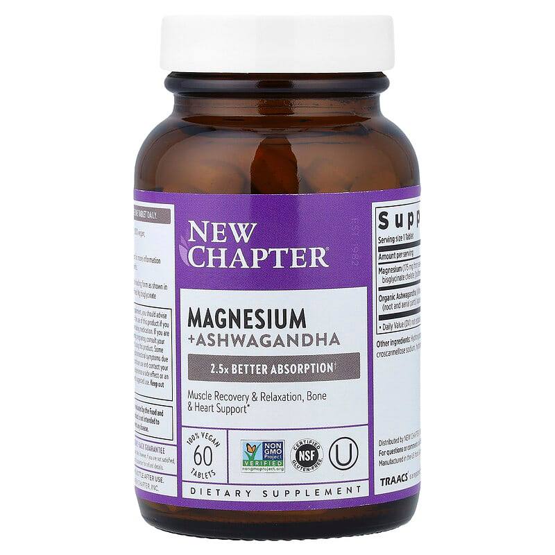 New chapter Magnesium + Ashwagandha, 60 Vegan Tablets