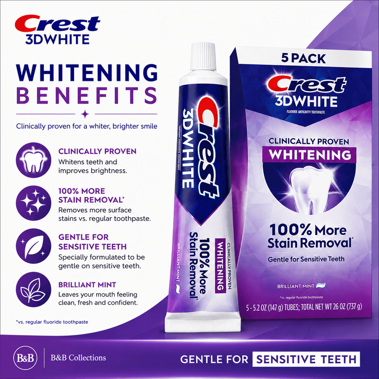 Crest 3D White Clinically Proven Whitening Toothpaste, Brilliant Mint