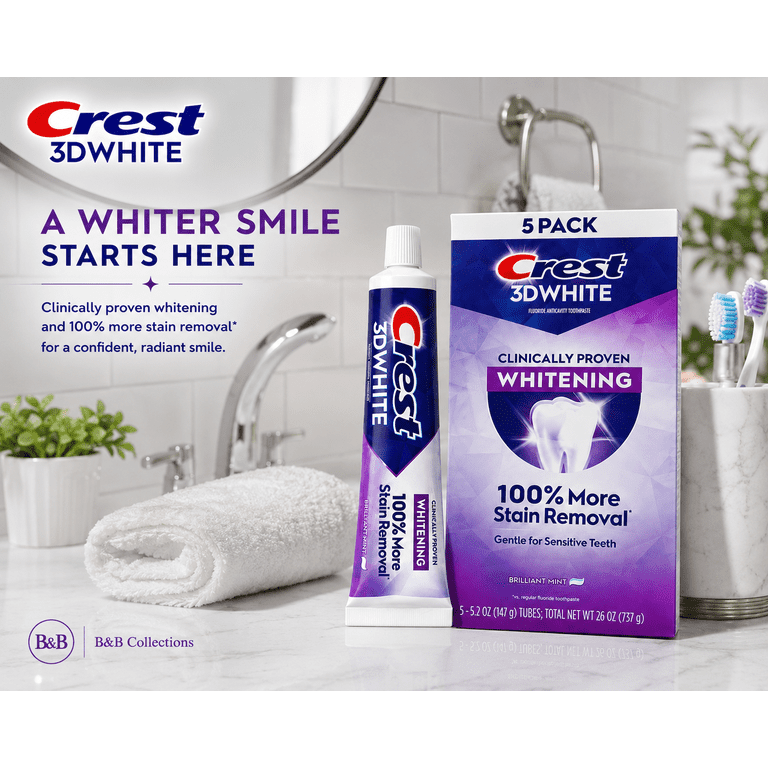 Crest 3D White Clinically Proven Whitening Toothpaste, Brilliant Mint