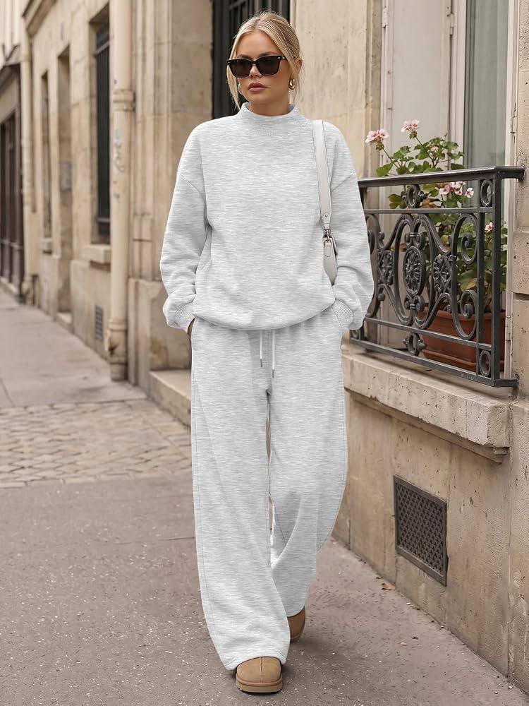 Trendy Queen Women's Mock Neck 2 Piece Sweat Sets Sweatsuits Fall Outfits