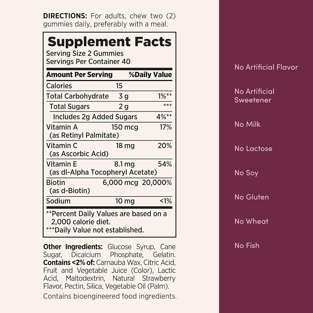 Nature's Bounty Hair, Skin & Nails Gummies, Strawberry, 80 Gummies