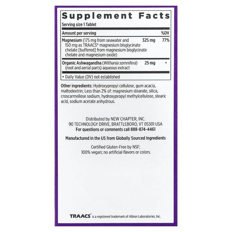 New chapter Magnesium + Ashwagandha, 60 Vegan Tablets