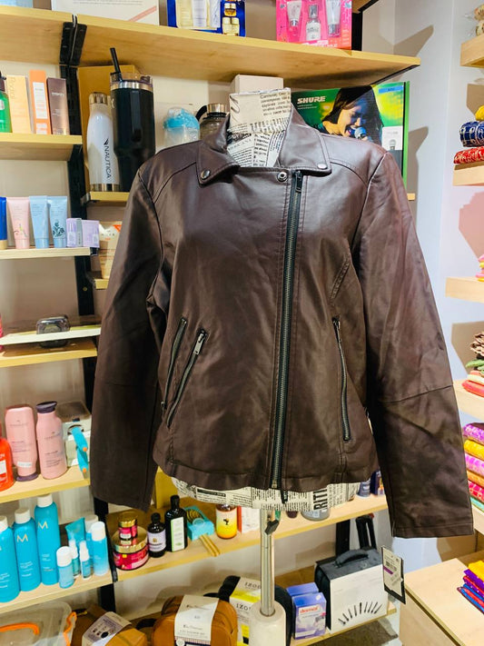 Coffee shop leather coat