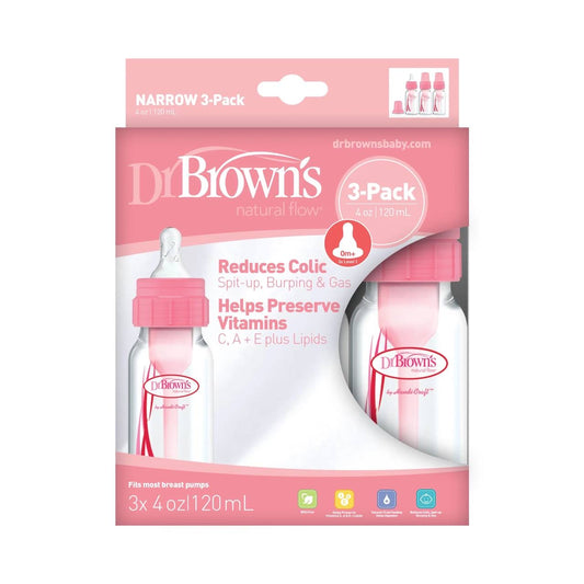 Dr brown's a 3-pack of Natural Flow Narrow Baby Bottles, 4 oz (120 mL) in pink