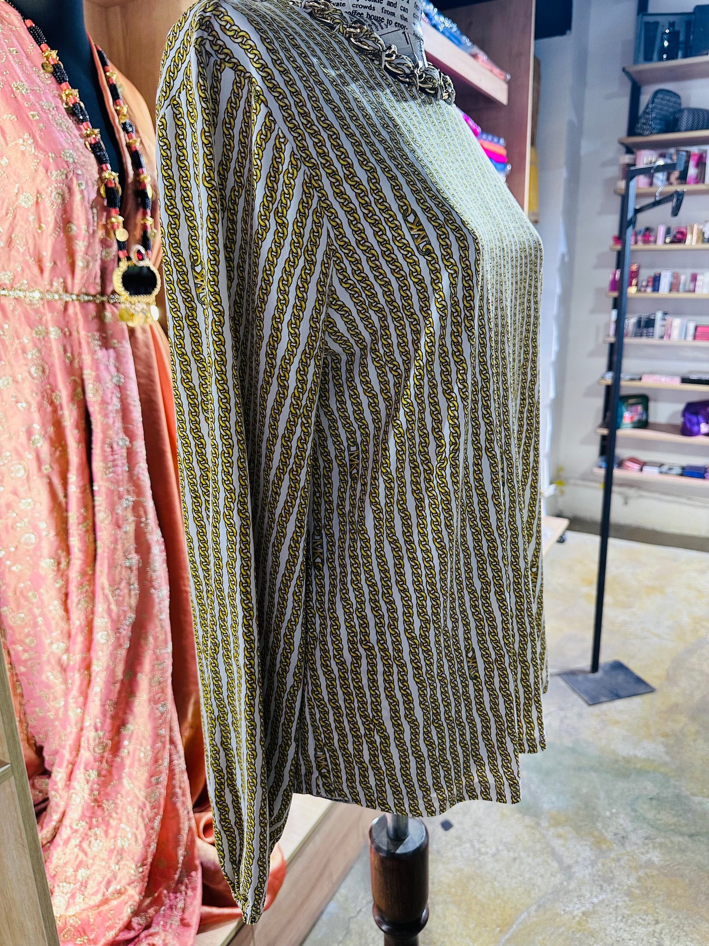 Michael Kors women's chain-print neck blouse size medium