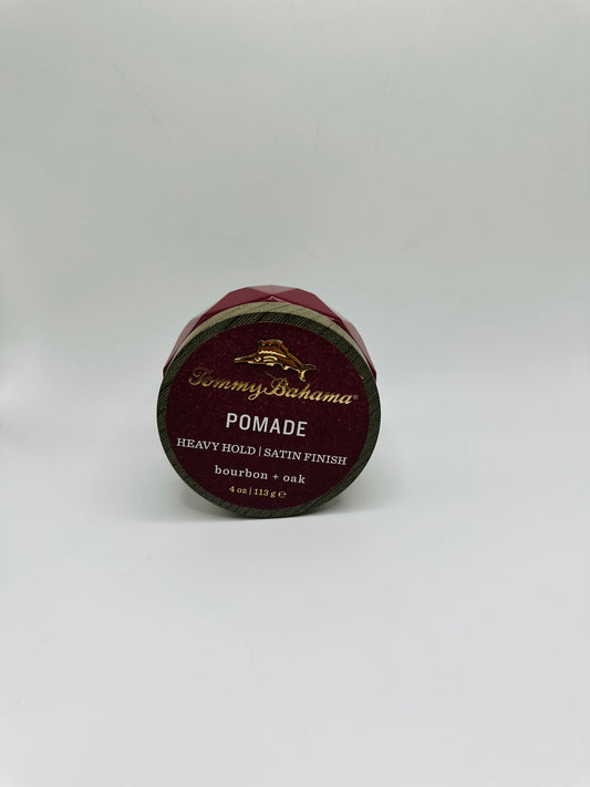 Tommy Bahama Heavy Hold Satin Finish Pomade, scented with bourbon and oak