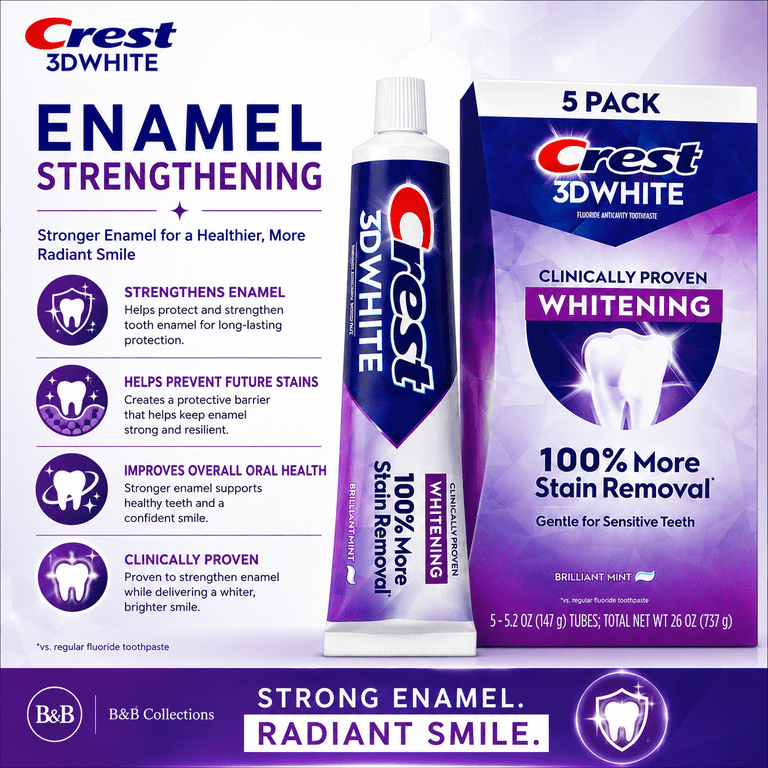 Crest 3D White Clinically Proven Whitening Toothpaste, Brilliant Mint