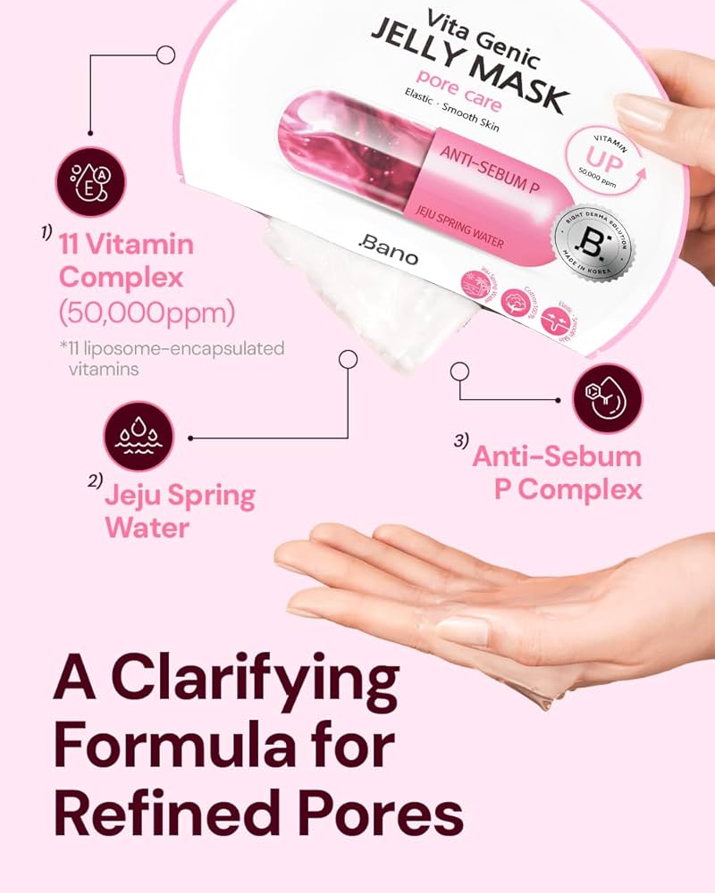 Bano Vita Genic Jelly Face Pore Care Mask 10EA – Hydrating Sheet Mask for Sensitive Skin