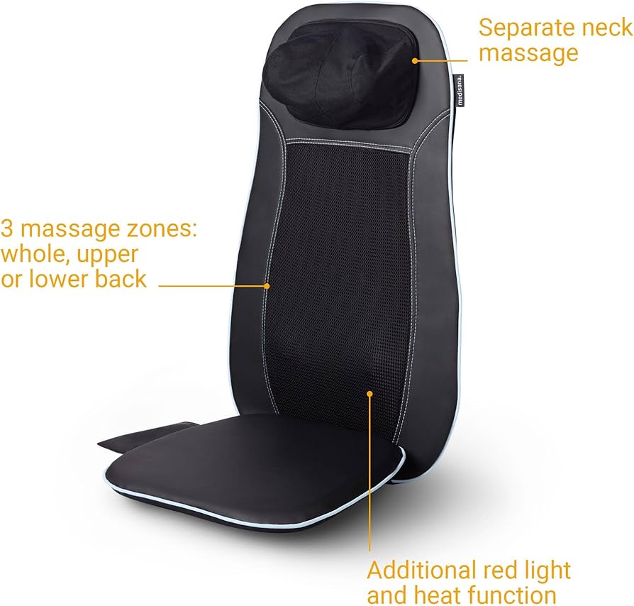 Medisana MCN Shiatsu Massage Seat Cover, designed to provide intensive massage, spot massage, and gentle heat for the back and neck