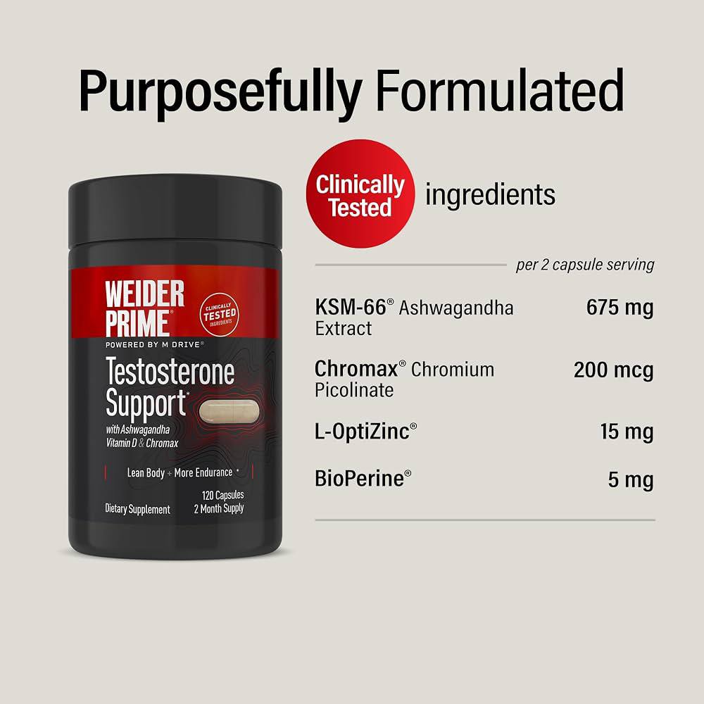 Weider Prime Testosterone Booster, Men's Health Supplement, 120 Capsules