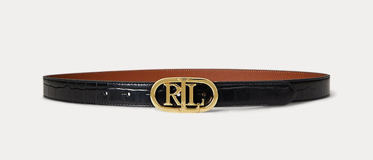 Ralph Lauren Logo Reversible Embossed Skinny Belt