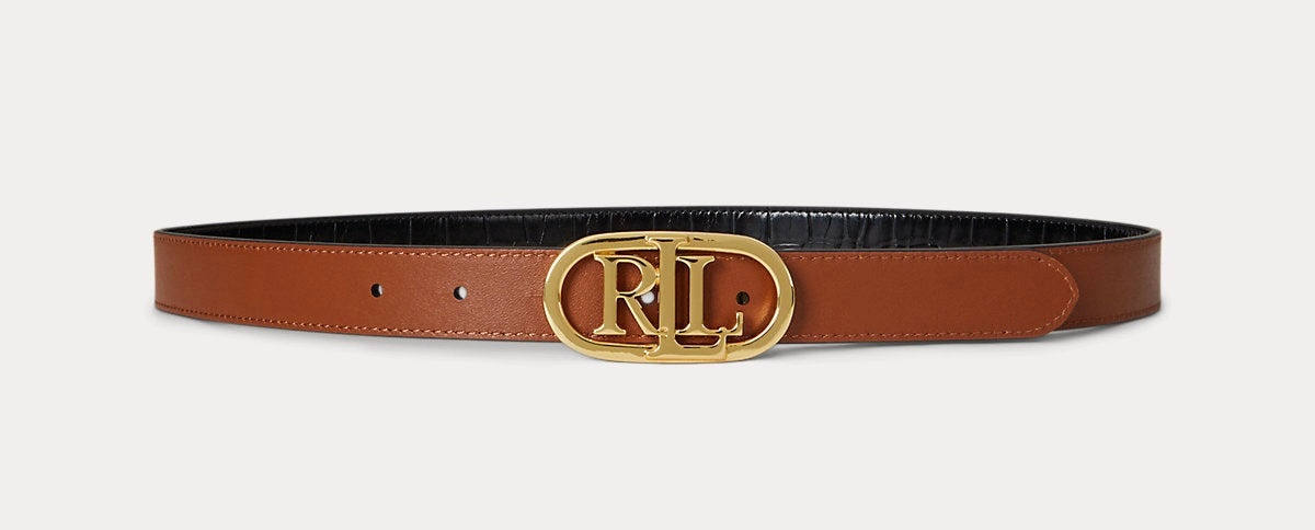 Ralph Lauren Logo Reversible Embossed Skinny Belt