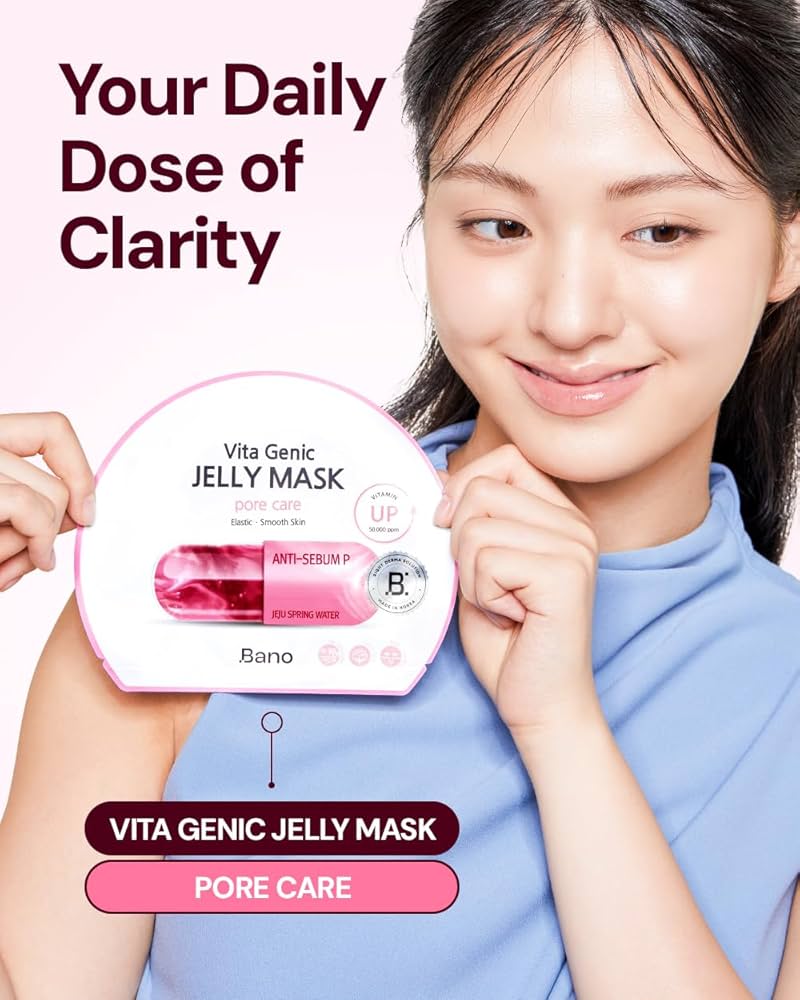 Bano Vita Genic Jelly Face Pore Care Mask 10EA – Hydrating Sheet Mask for Sensitive Skin