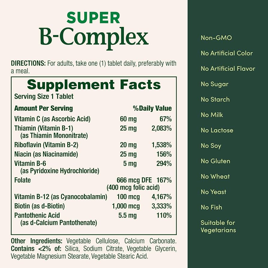 Nature's Bounty Super B-Complex with Folic Acid Plus Vitamin C 150 tablets