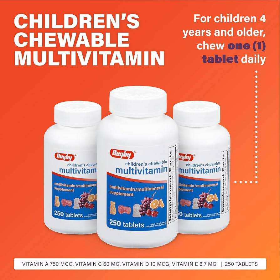 Rugby Children’s Chewable Multivitamin Multi mineral Supplement (250 tablets)