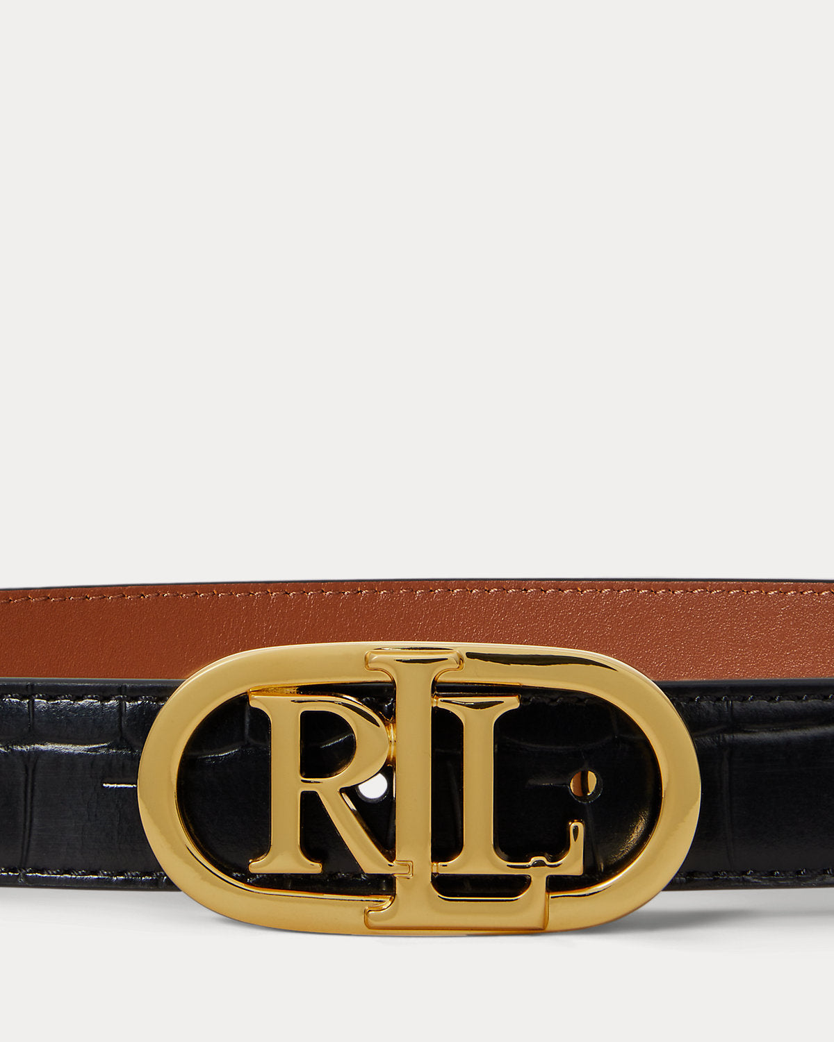 Ralph Lauren Logo Reversible Embossed Skinny Belt