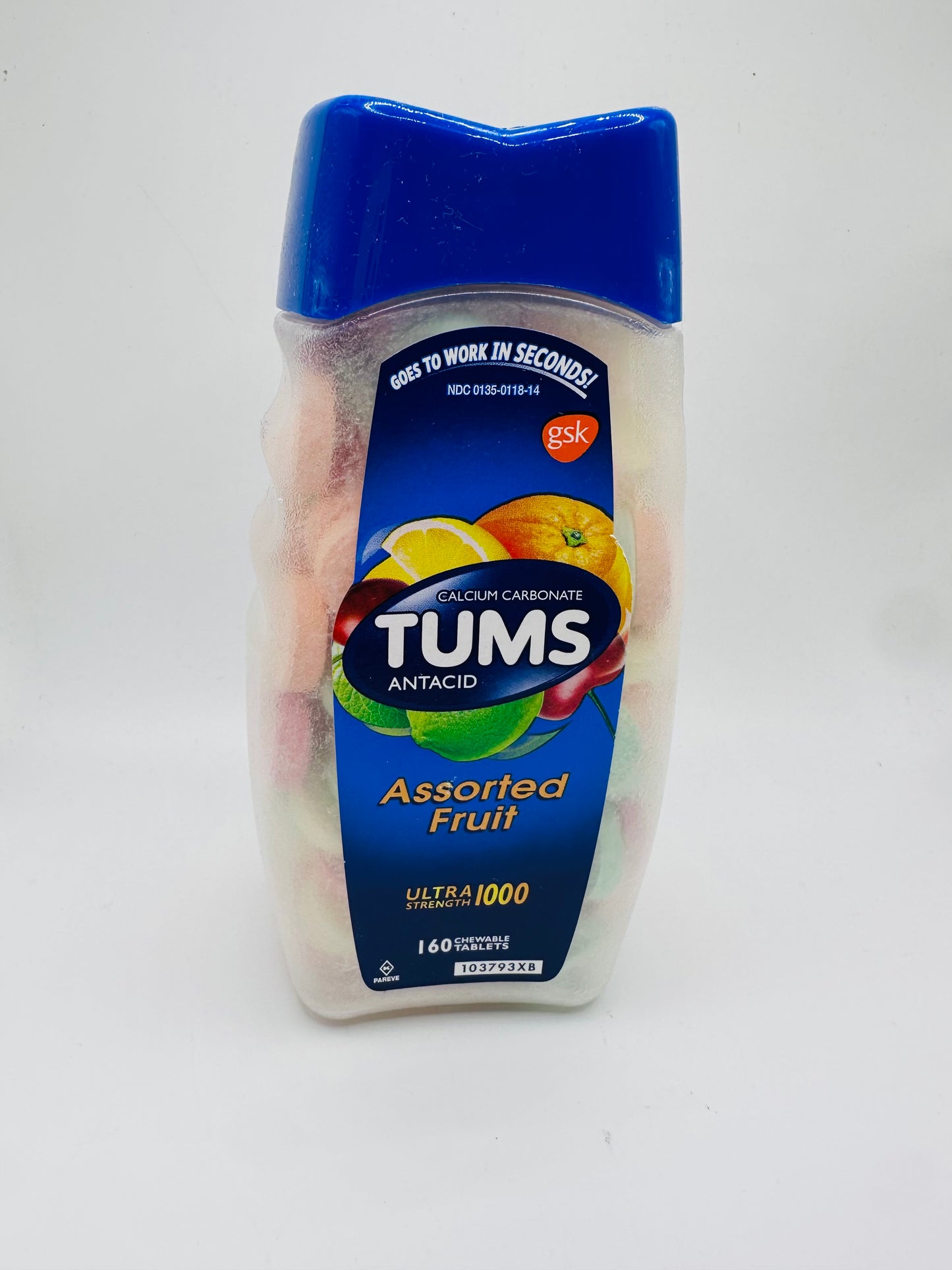 TUMS Ultra Strength Assorted Fruit Antacid Chewable 160 Tablets