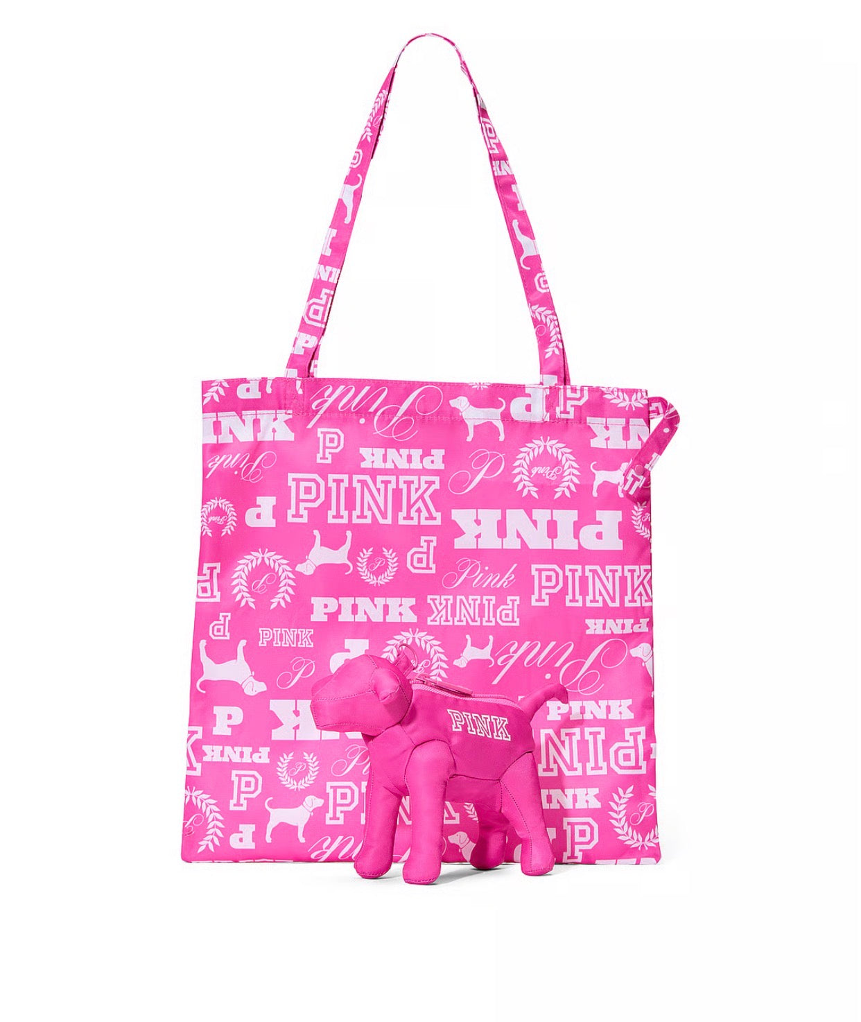 Victoria's Secret PINK Packable Tote Bag with pink dog chain
