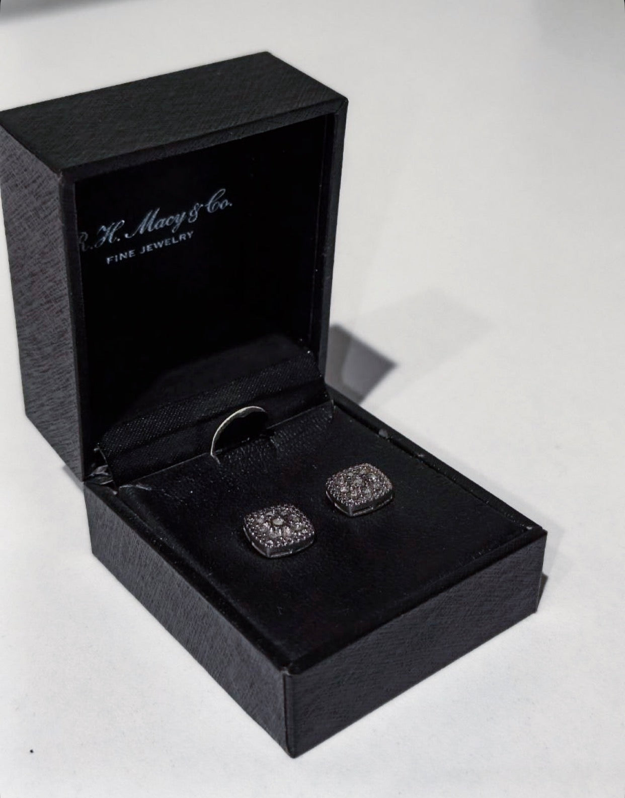 R.H. Macy & Co. sterling silver and pavé diamond cluster cushion stud earrings