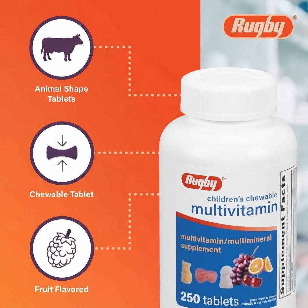 Rugby Children’s Chewable Multivitamin Multi mineral Supplement (250 tablets)