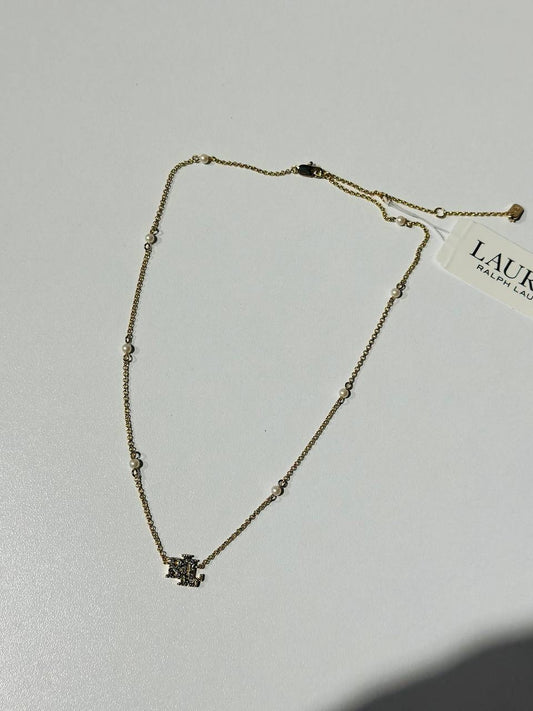 Ralph Lauren gold-toned necklace with pearls and a crystal-embellished "LRL" logo pendant