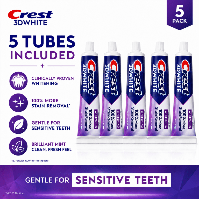 Crest 3D White Clinically Proven Whitening Toothpaste, Brilliant Mint